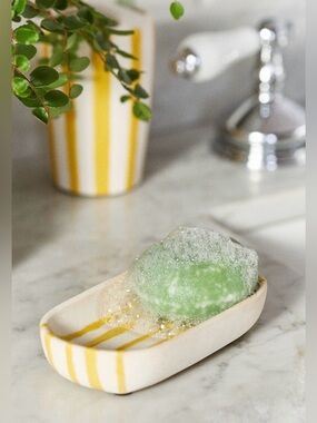 Anthropologie Striped Ceramic Soap Dish, NIB